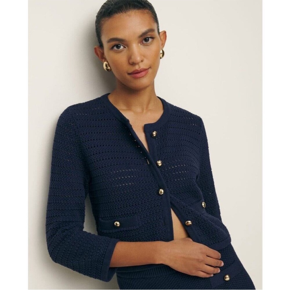 Reformation Charlotte Cotton Cardigan‎ Navy Medium NWT